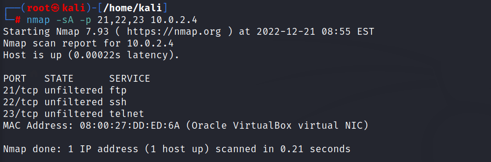 multiple ports scan with nmap ack scanning