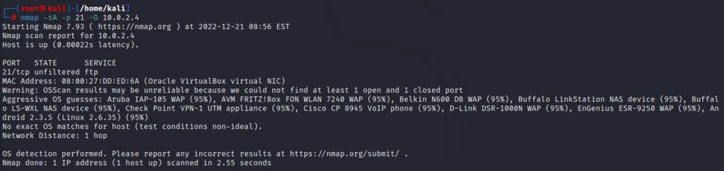 OS detail of ports with nmap in ACK scan