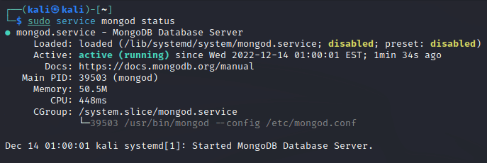 Start MongoDB service and verify that service is running