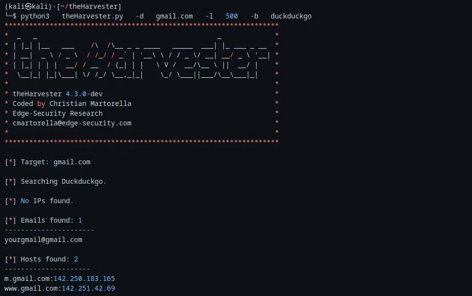 theharvester tool output