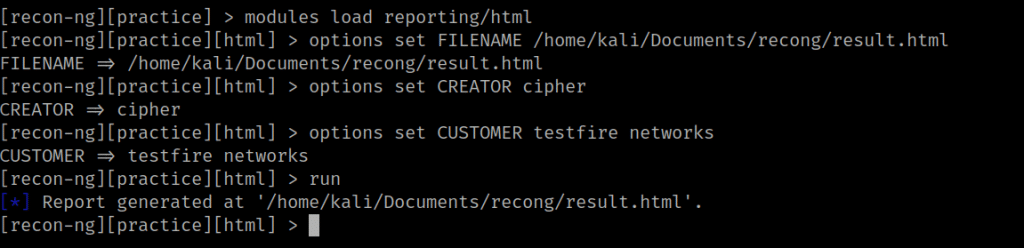 steps of reporting module in recon-ng