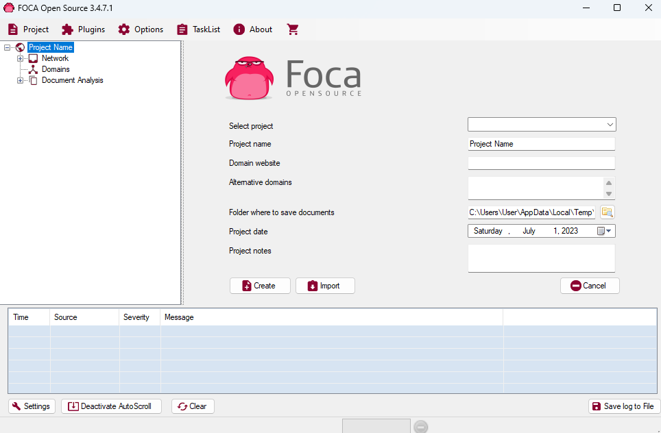 FOCA application UI