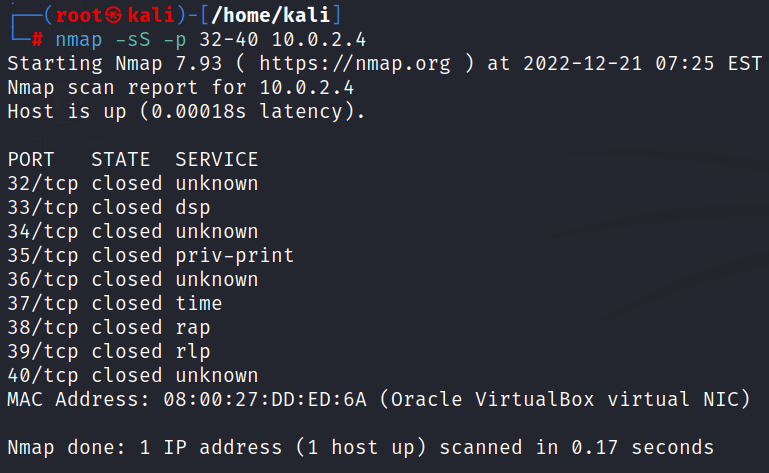 scanning range of ports with nmap