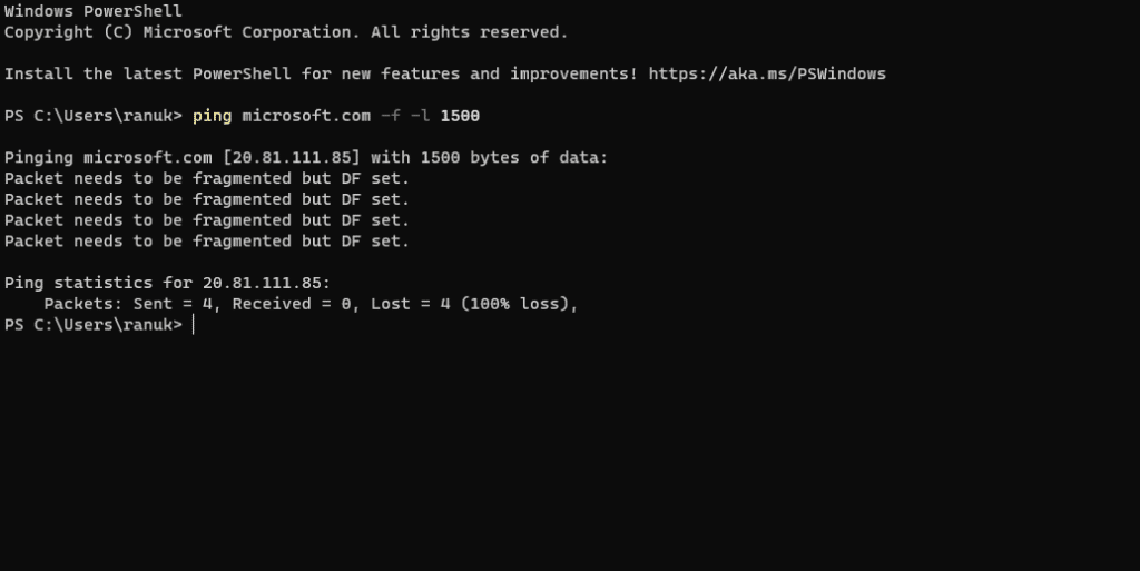 df packet in ping command