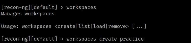 creating new workspace in recon-ng