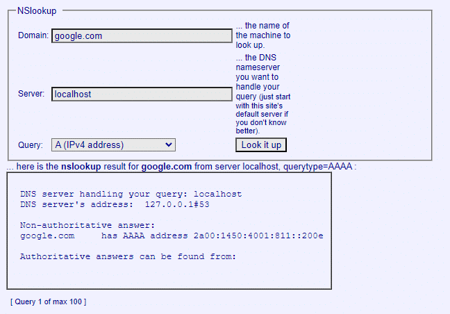 nslookup aaaa query web tool
