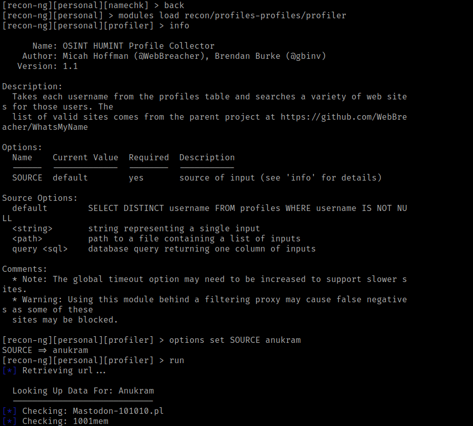 profiler module in recon-ng