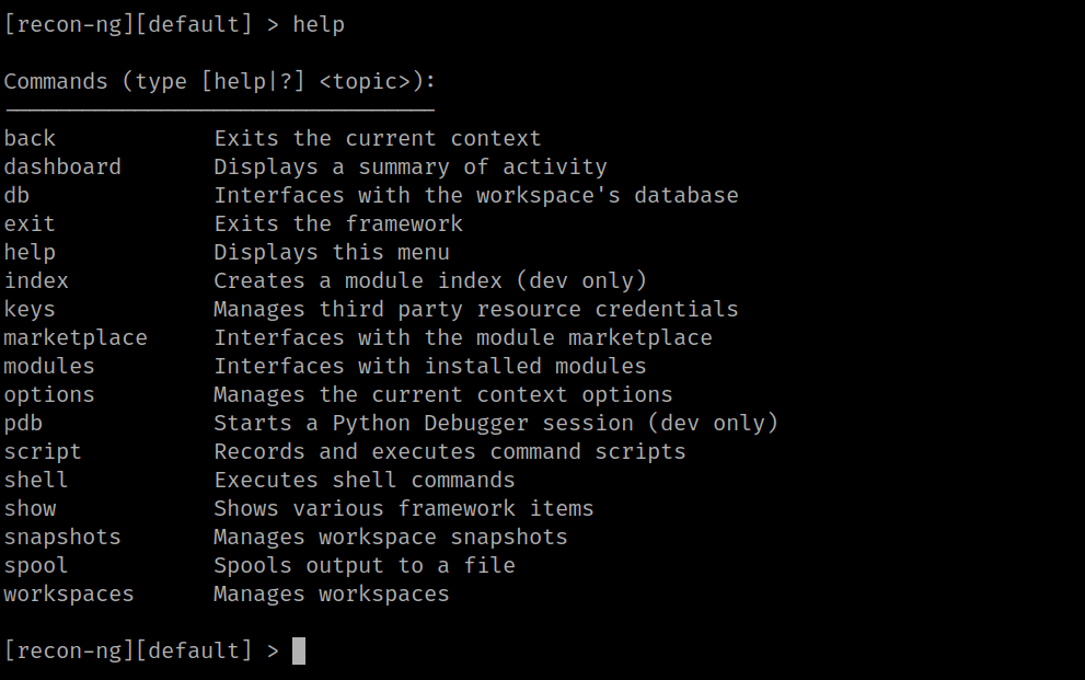 recon-ng tool help