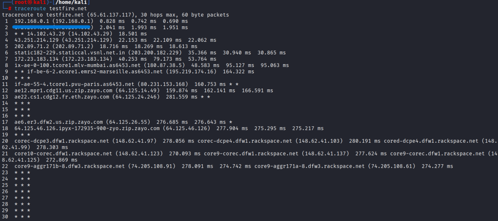 traceroute testfire.net