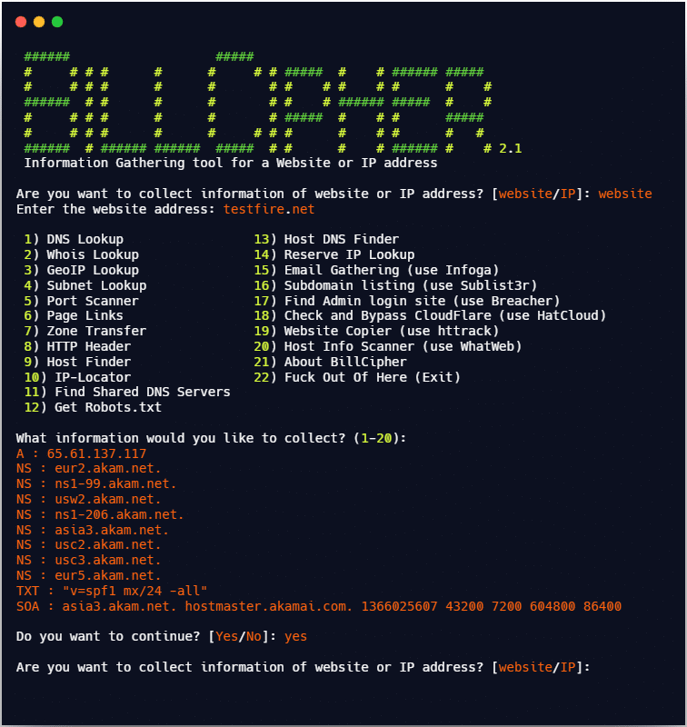 dns lookup with billcipher