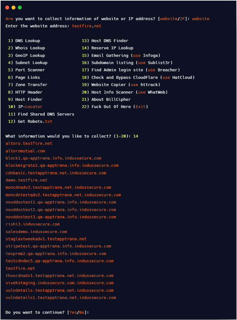 reverse ip lookup with bill cipher