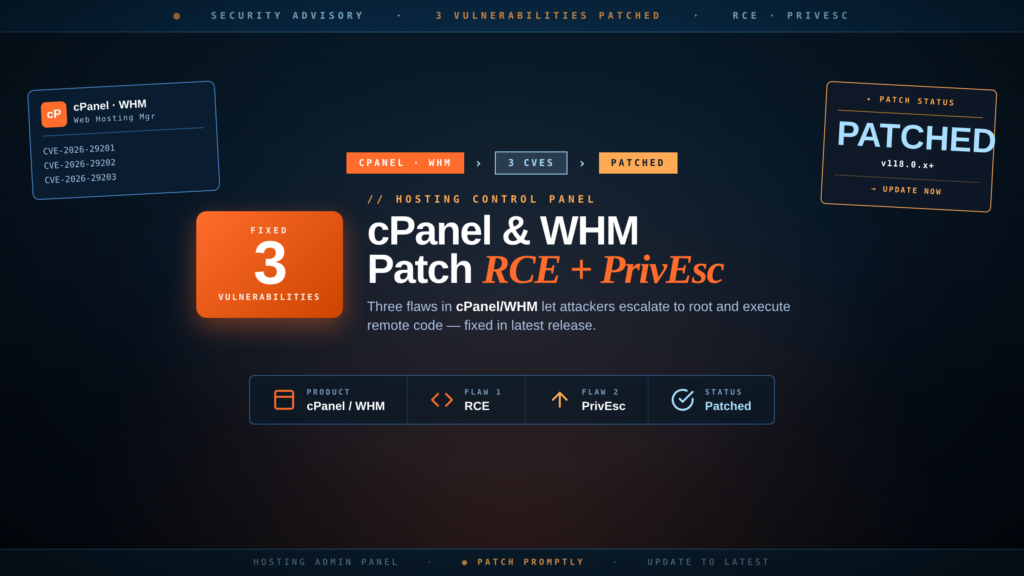 cPanel and WHM Patch Three Vulnerabilities Including RCE and Privilege Escalation