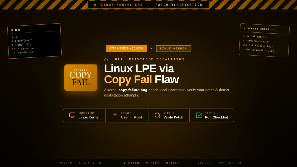 CVE-2026-31431 Linux Privilege Escalation Detection: Copy Fail Patch Verification Checklist