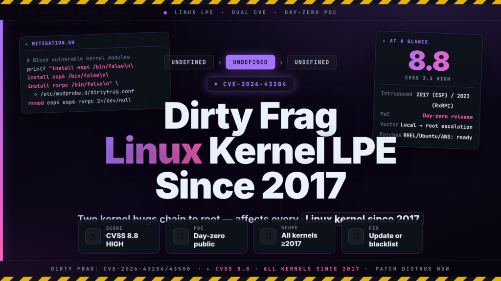 Dirty Frag: Linux Kernel LPE via CVE-2026-43284 and CVE-2026-43500