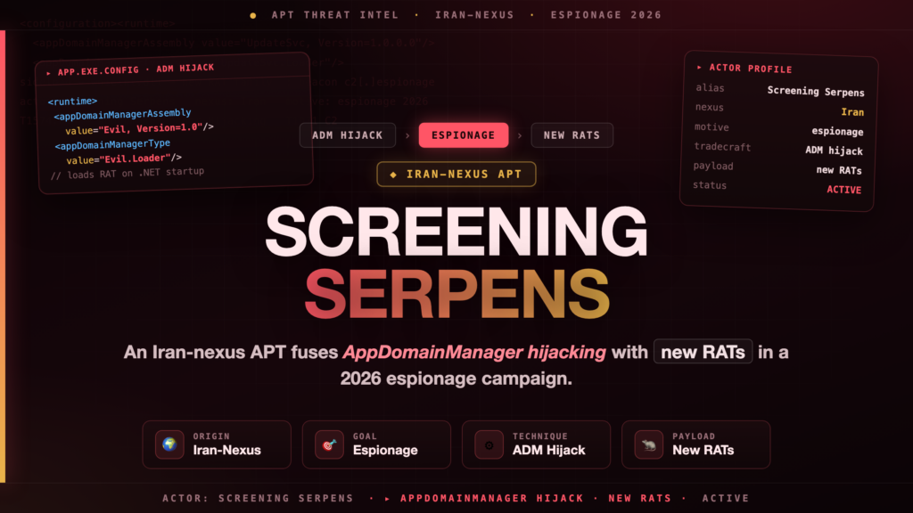Screening Serpens: Iranian APT Fuses AppDomainManager Hijacking with New RATs in 2026 Espionage Campaign