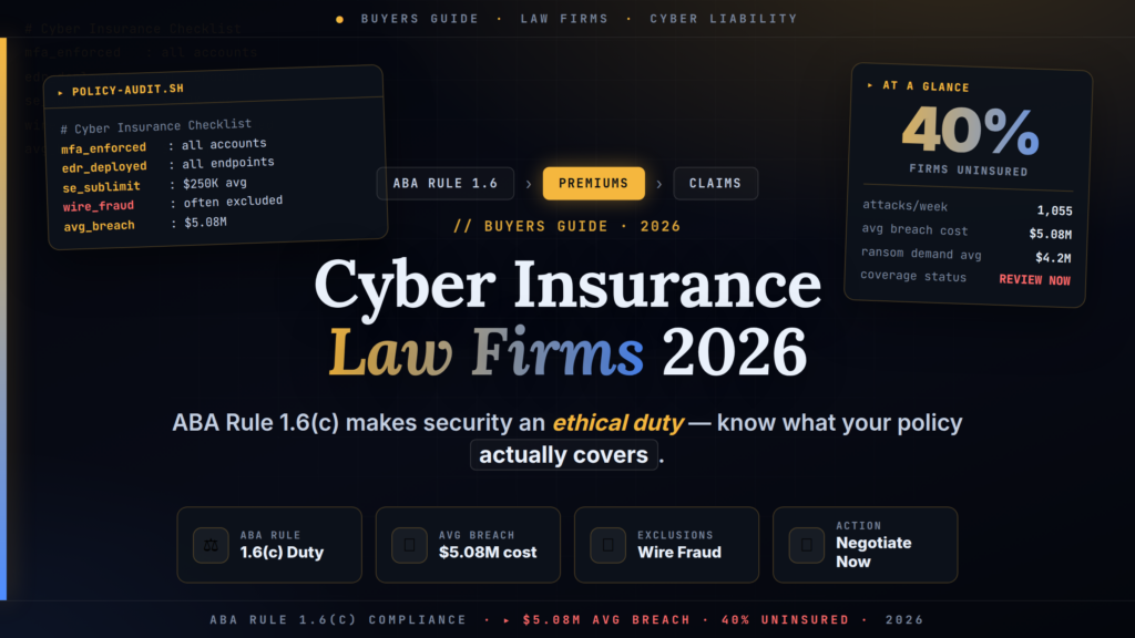 Cyber Insurance for Law Firms 2026: ABA Rule 1.6, Premiums, and Claims