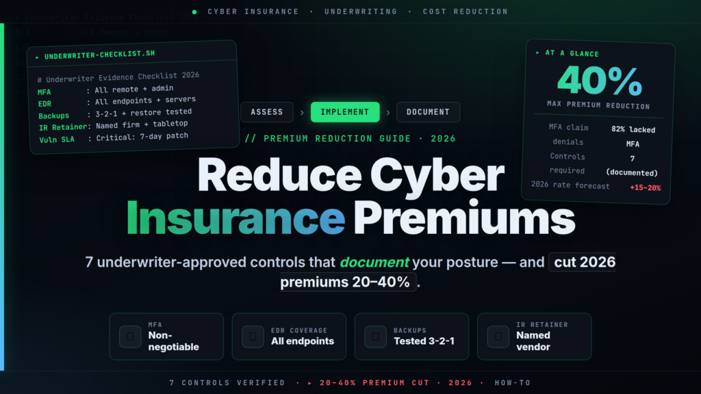 How to Reduce Cyber Insurance Premiums: 7 Underwriter Controls (2026)